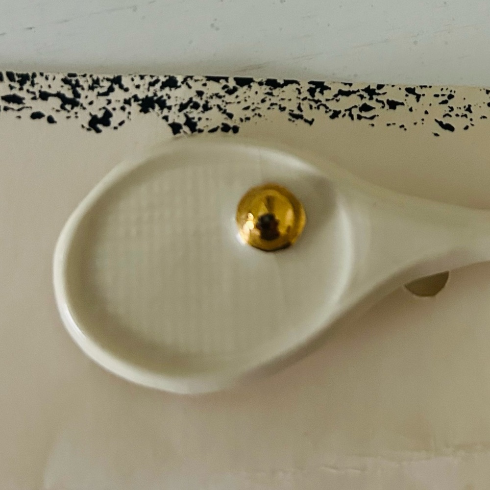Cream and Gold Tennis Racket Handcrafted Pin - Picture 7 of 8